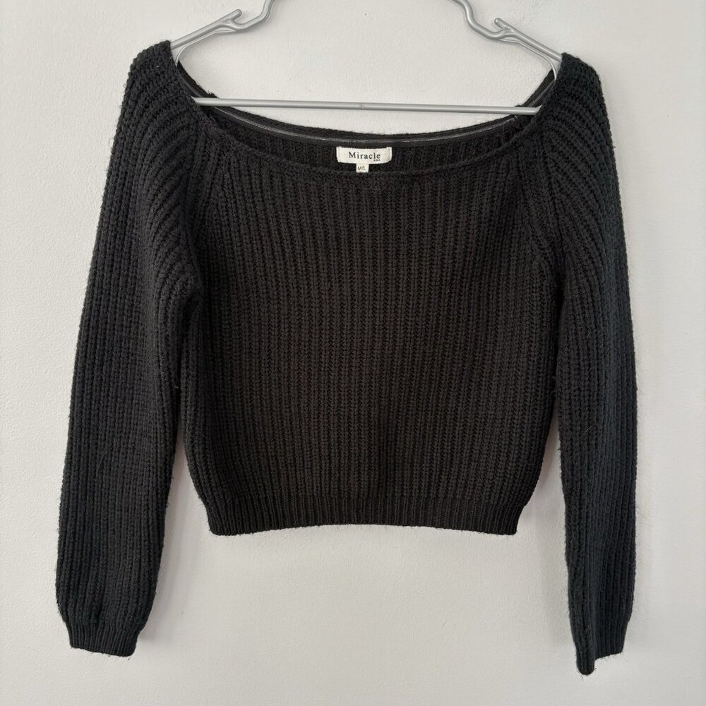 Miracle USA Women's M/L Black Cropped Knit Acrylic Sweater Long Sleeve